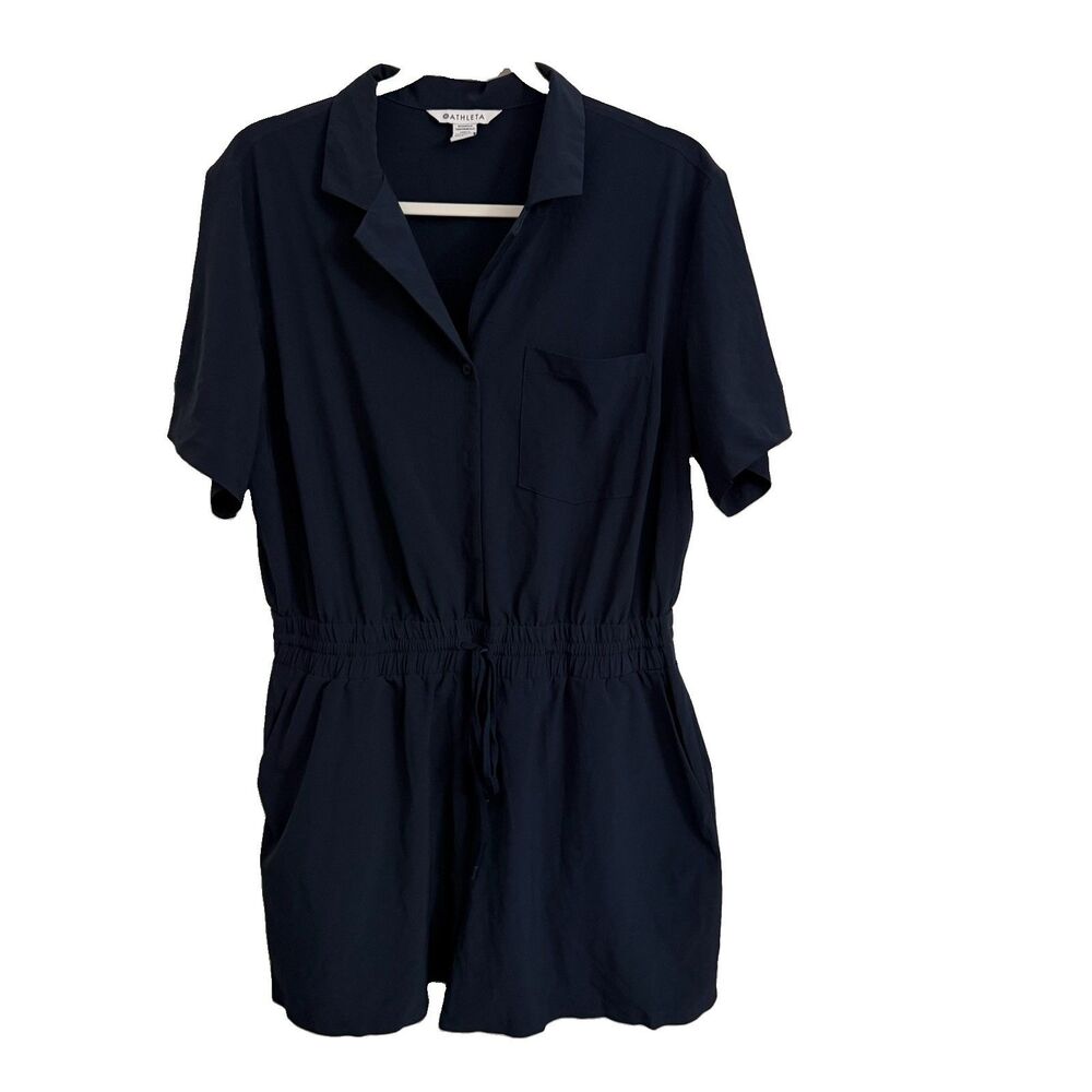 Athleta Avenue Romper Womens Large Navy Blue Comfort Travel Stretch Outdoor